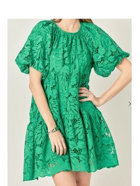 Endless Rose Emerald Green Lace Tiered Peasant Dress
